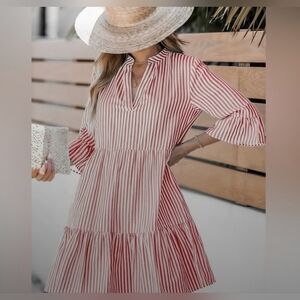 Striped Red and White Women's Plus Size Dress 2X